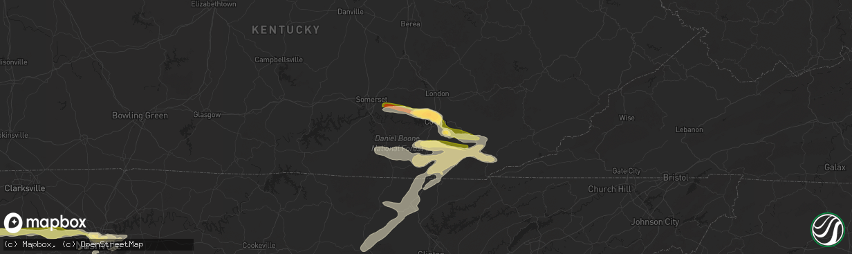 Hail map in Corbin, KY on May 8, 2025