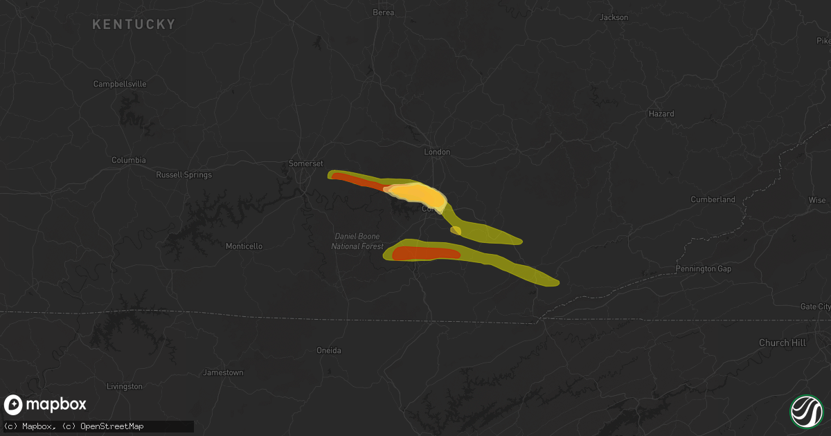 Hail map in Corbin, KY on May 8, 2025