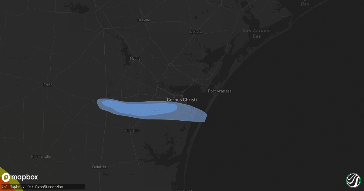 Hail map in Corpus Christi, TX on May 8, 2025