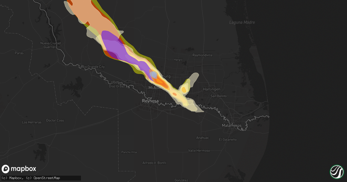 Hail map in Donna, TX on May 8, 2025