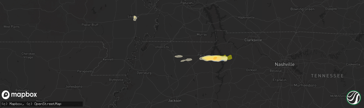 Hail map in Dresden, TN on May 8, 2025