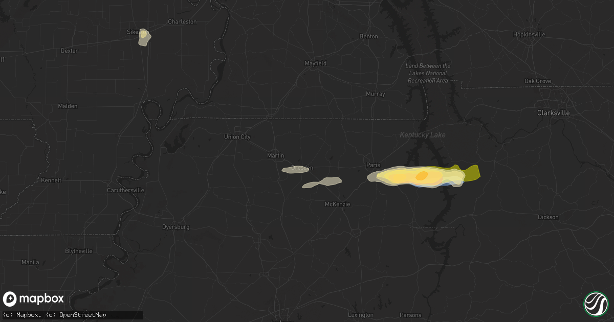 Hail map in Dresden, TN on May 8, 2025