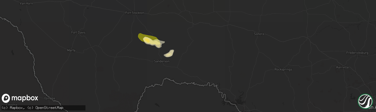 Hail map in Dryden, TX on May 8, 2025