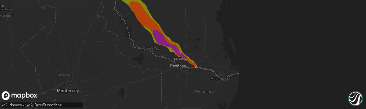 Hail map in Edinburg, TX on May 8, 2025
