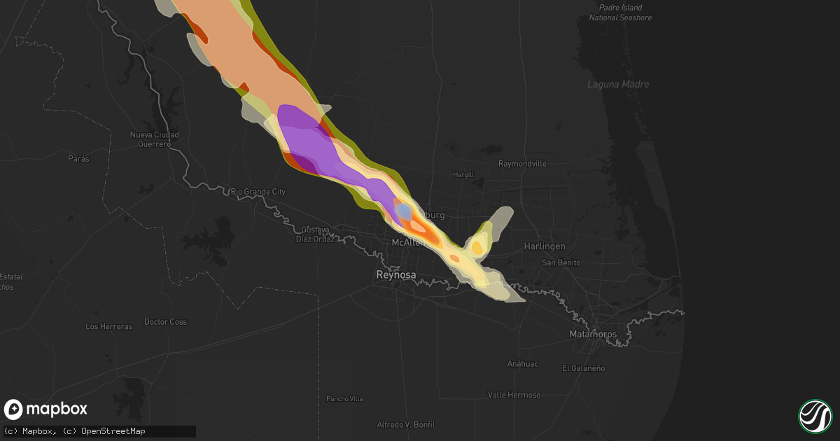 Hail map in Edinburg, TX on May 8, 2025