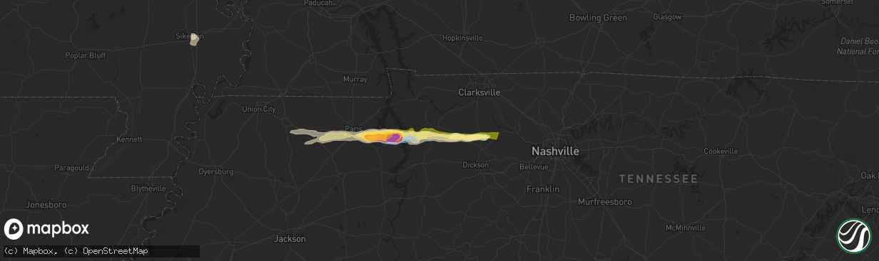 Hail map in Erin, TN on May 8, 2025