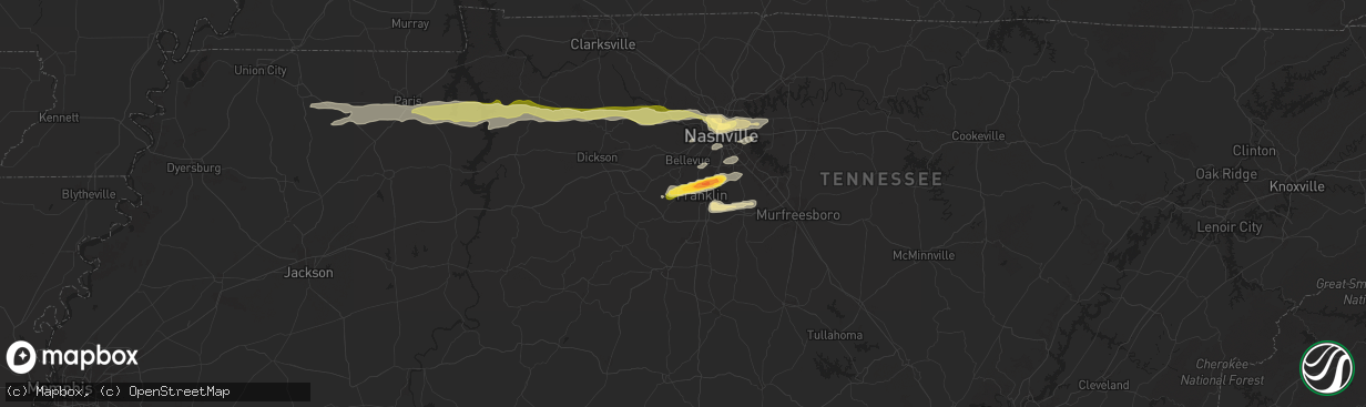 Hail map in Franklin, TN on May 8, 2025