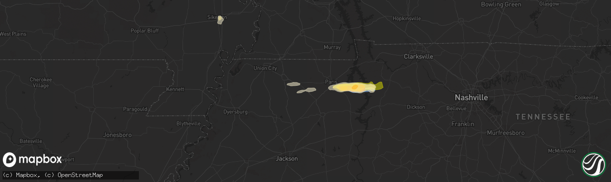 Hail map in Gleason, TN on May 8, 2025