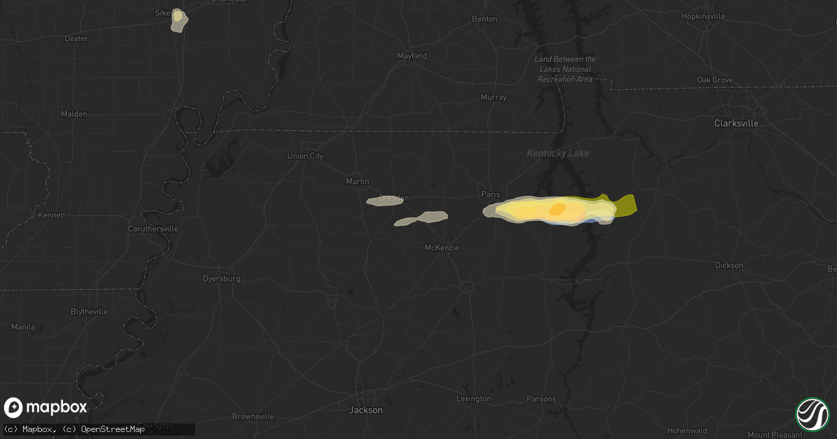 Hail map in Gleason, TN on May 8, 2025