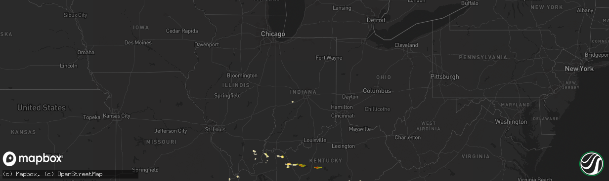 Hail map in Indiana on May 8, 2025