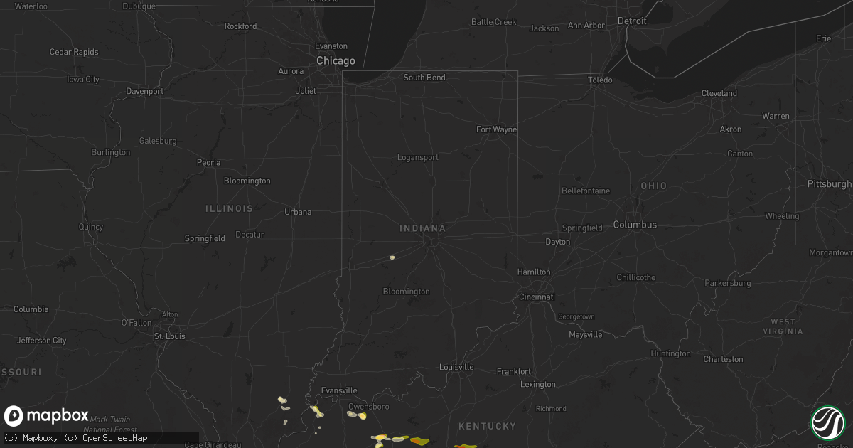 Hail map in Indiana on May 8, 2025