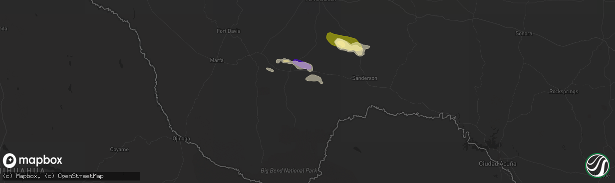 Hail map in Marathon, TX on May 8, 2025