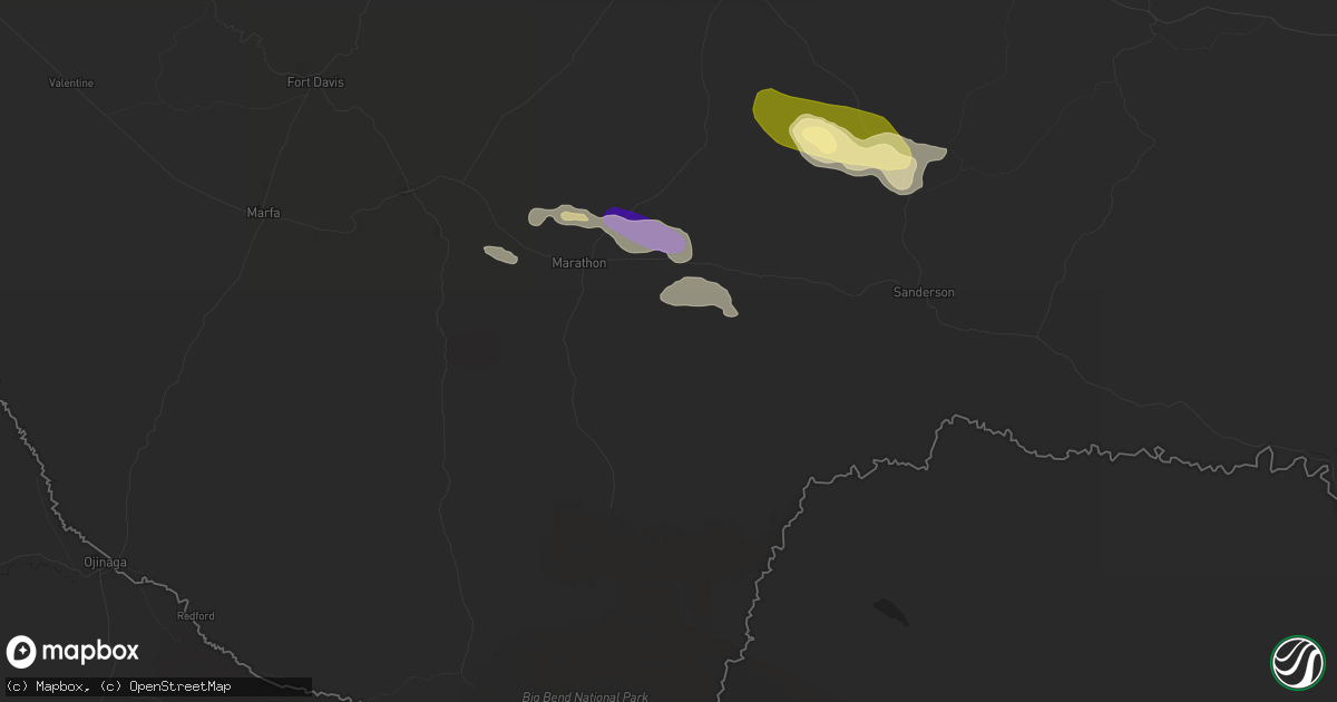 Hail map in Marathon, TX on May 8, 2025