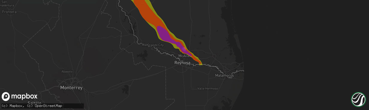 Hail map in Mcallen, TX on May 8, 2025