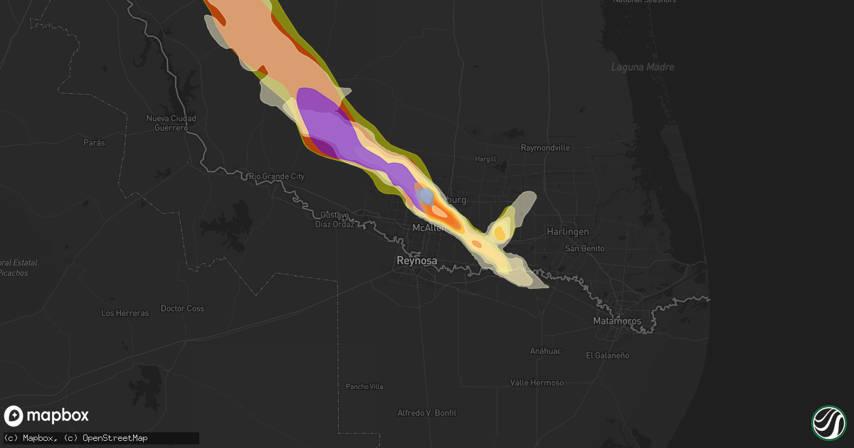 Hail map in Mcallen, TX on May 8, 2025