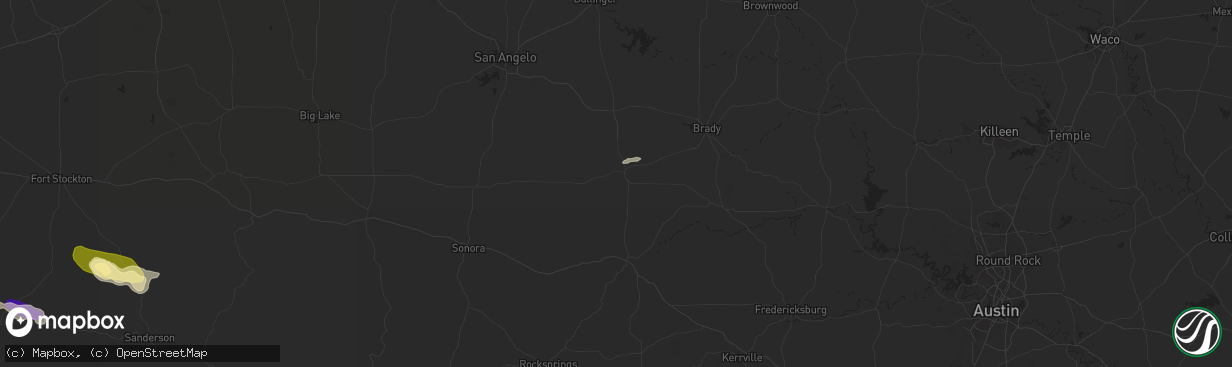 Hail map in Menard, TX on May 8, 2025