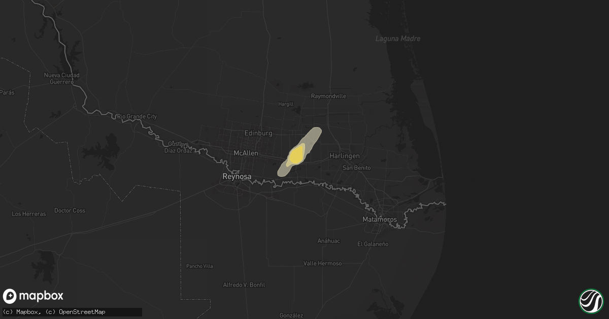 Hail map in Mercedes, TX on May 8, 2025