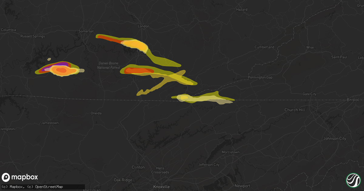 Hail map in Middlesboro, KY on May 8, 2025