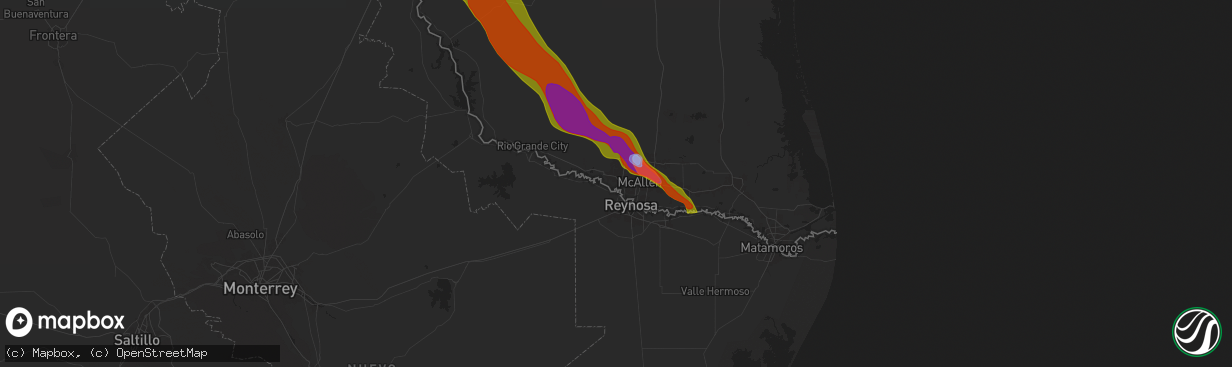 Hail map in Mission, TX on May 8, 2025