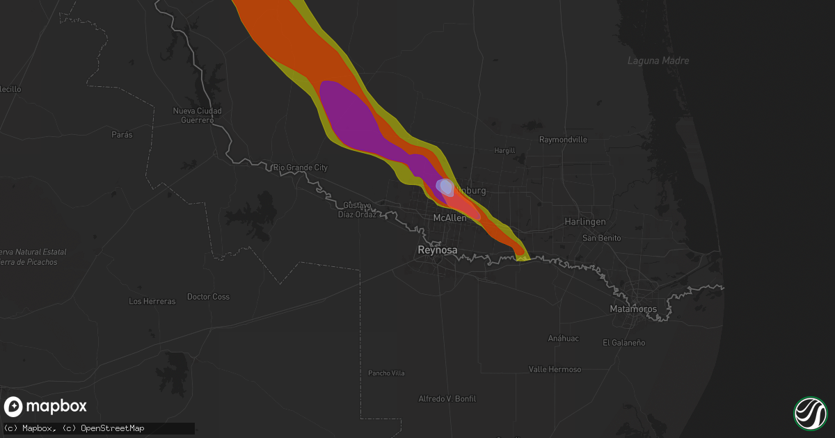 Hail map in Mission, TX on May 8, 2025