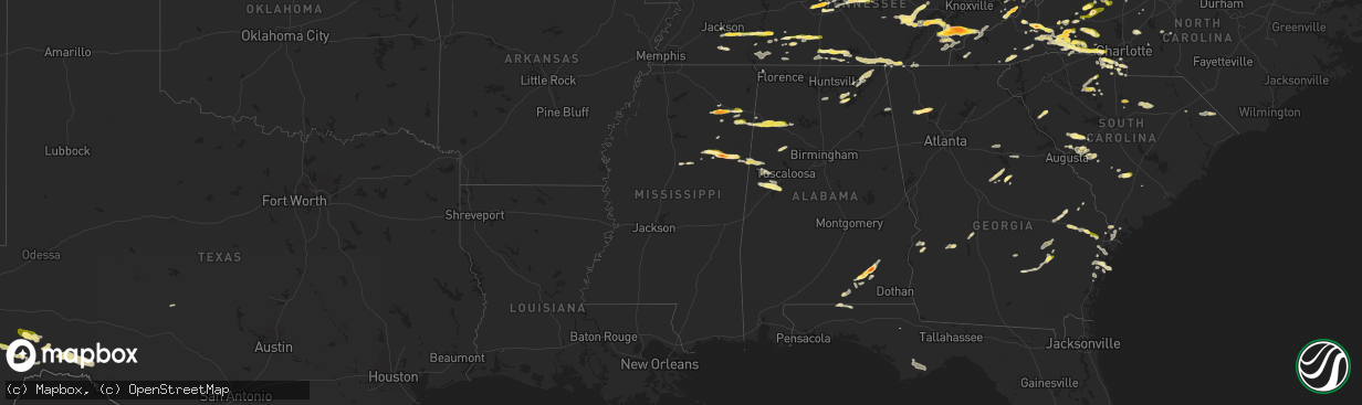 Hail map in Mississippi on May 8, 2025