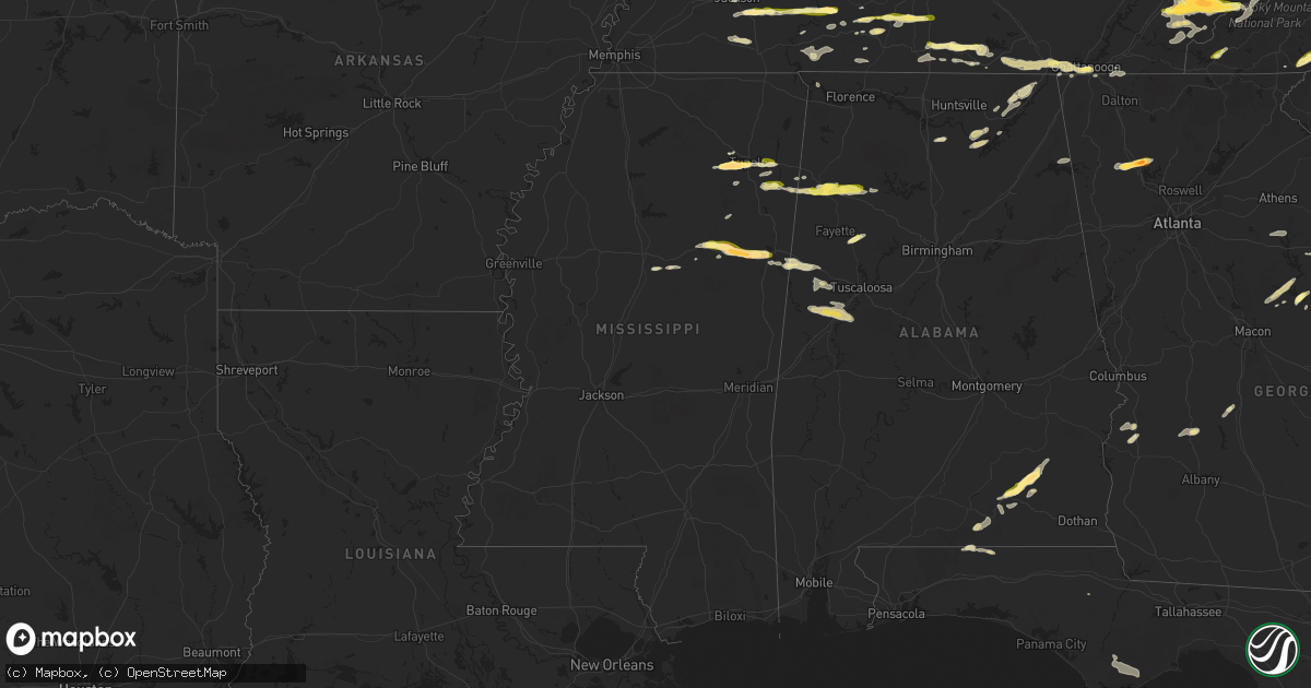 Hail map in Mississippi on May 8, 2025