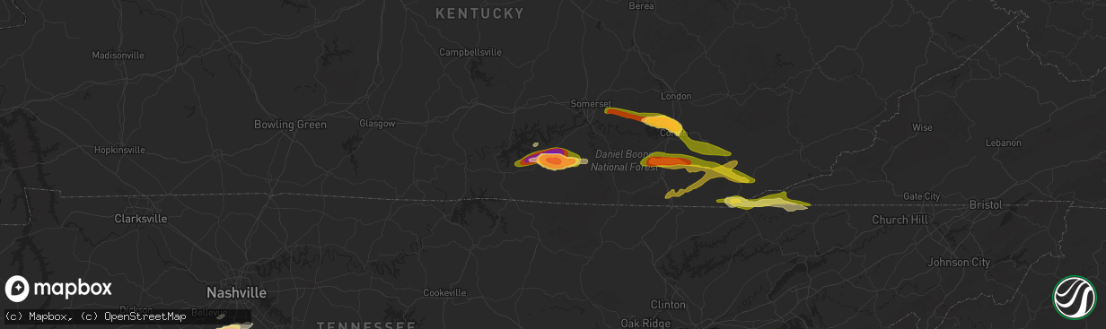 Hail map in Monticello, KY on May 8, 2025
