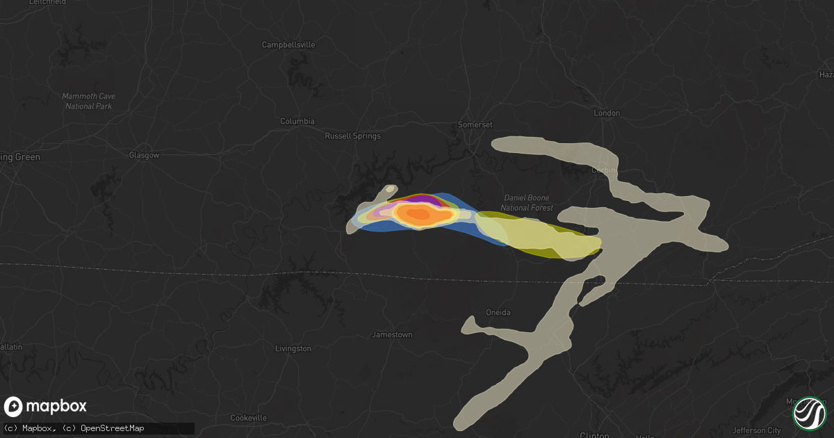 Hail map in Monticello, KY on May 8, 2025