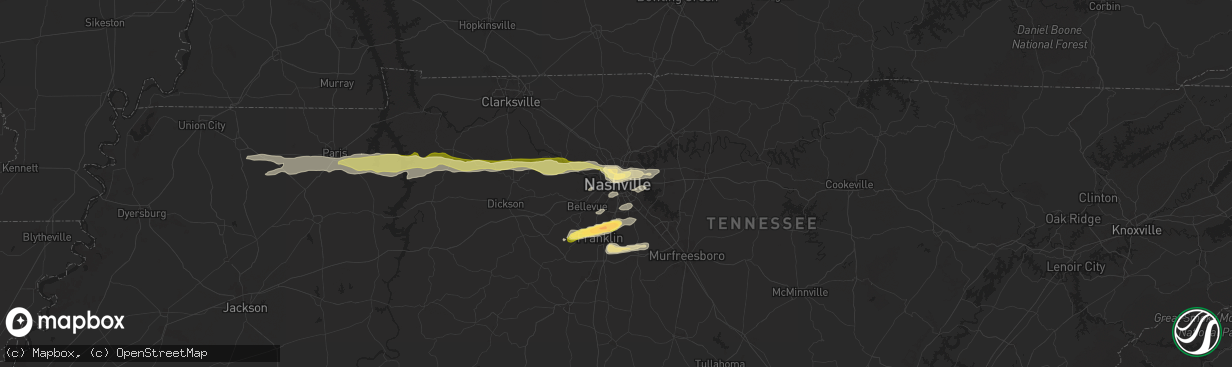 Hail map in Nashville, TN on May 8, 2025