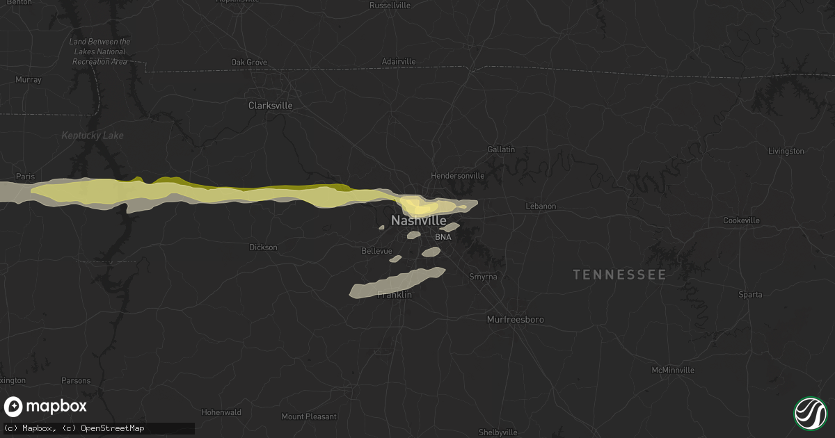 Hail map in Nashville, TN on May 8, 2025