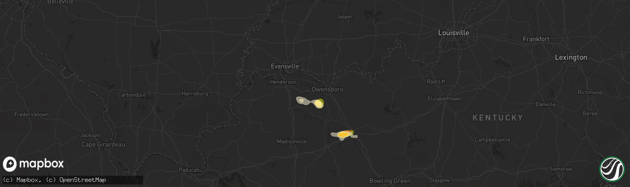 Hail map in Owensboro, KY on May 8, 2025