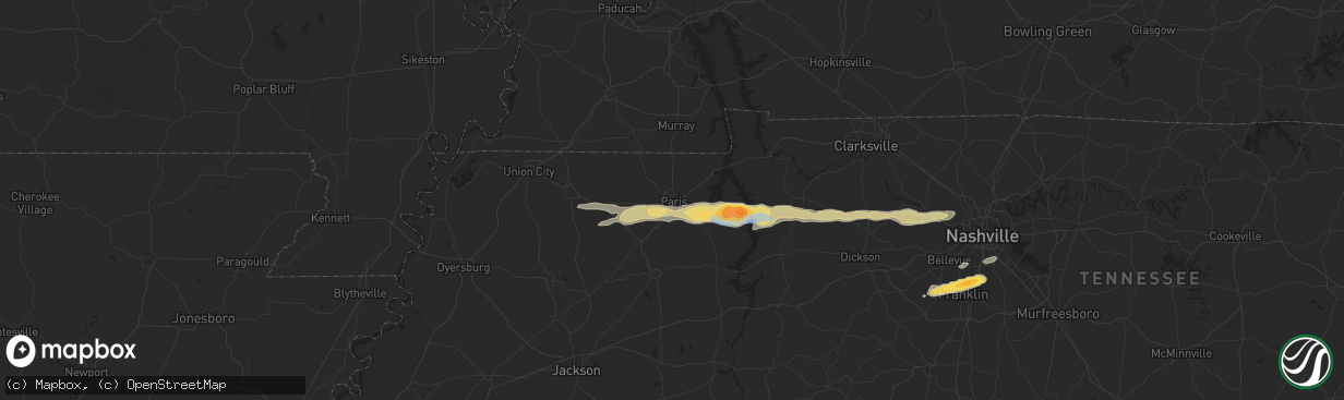 Hail map in Paris, TN on May 8, 2025