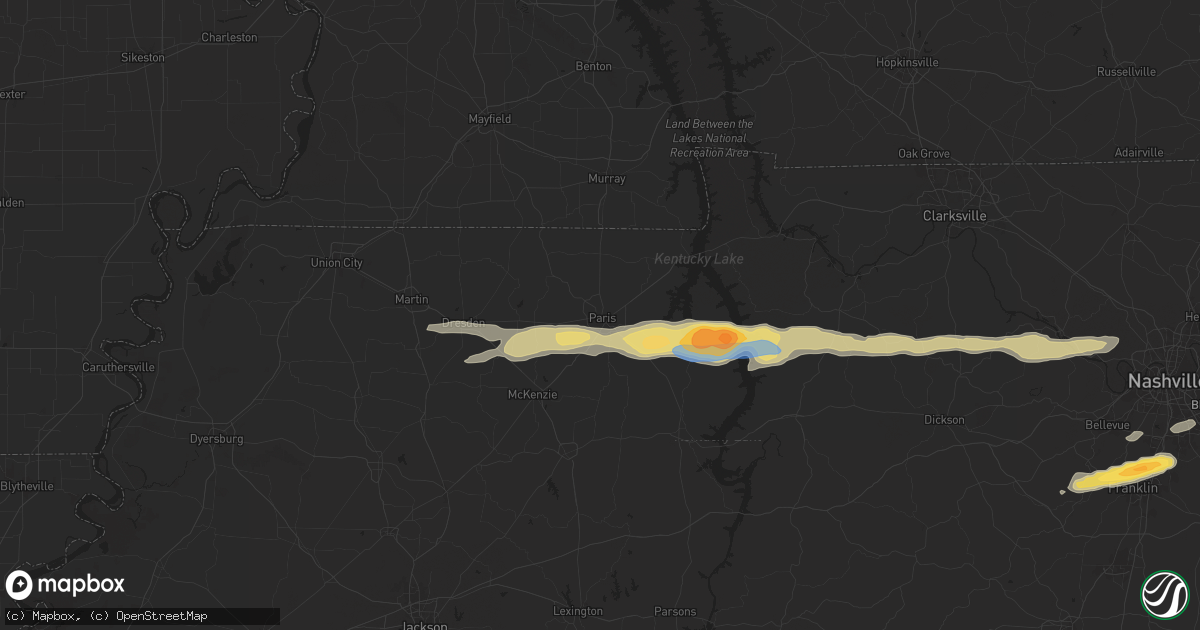 Hail map in Paris, TN on May 8, 2025