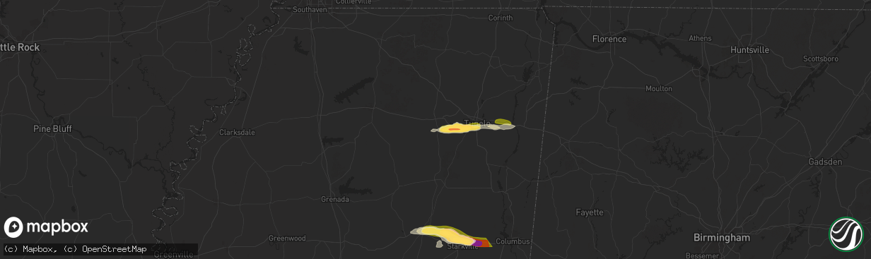 Hail map in Pontotoc, MS on May 8, 2025