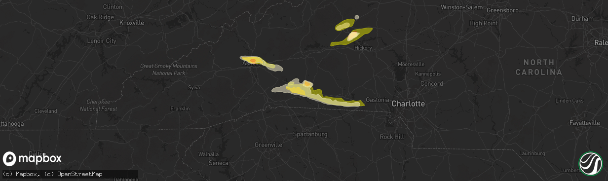 Hail map in Rutherfordton, NC on May 8, 2025