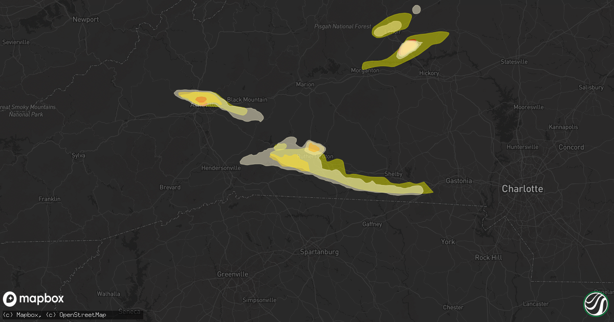 Hail map in Rutherfordton, NC on May 8, 2025