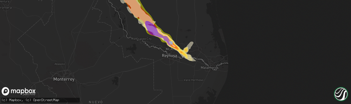 Hail map in San Juan, TX on May 8, 2025