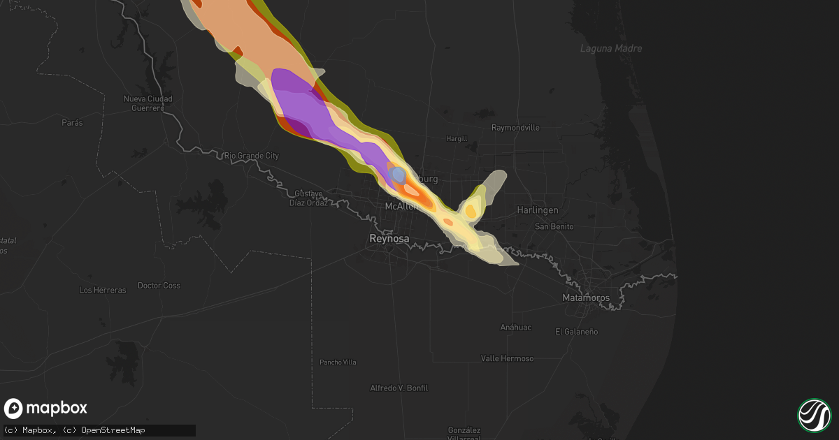 Hail map in San Juan, TX on May 8, 2025
