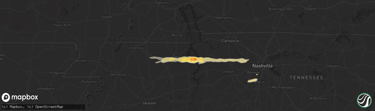 Hail map in Springville, TN on May 8, 2025