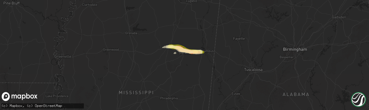 Hail map in Starkville, MS on May 8, 2025