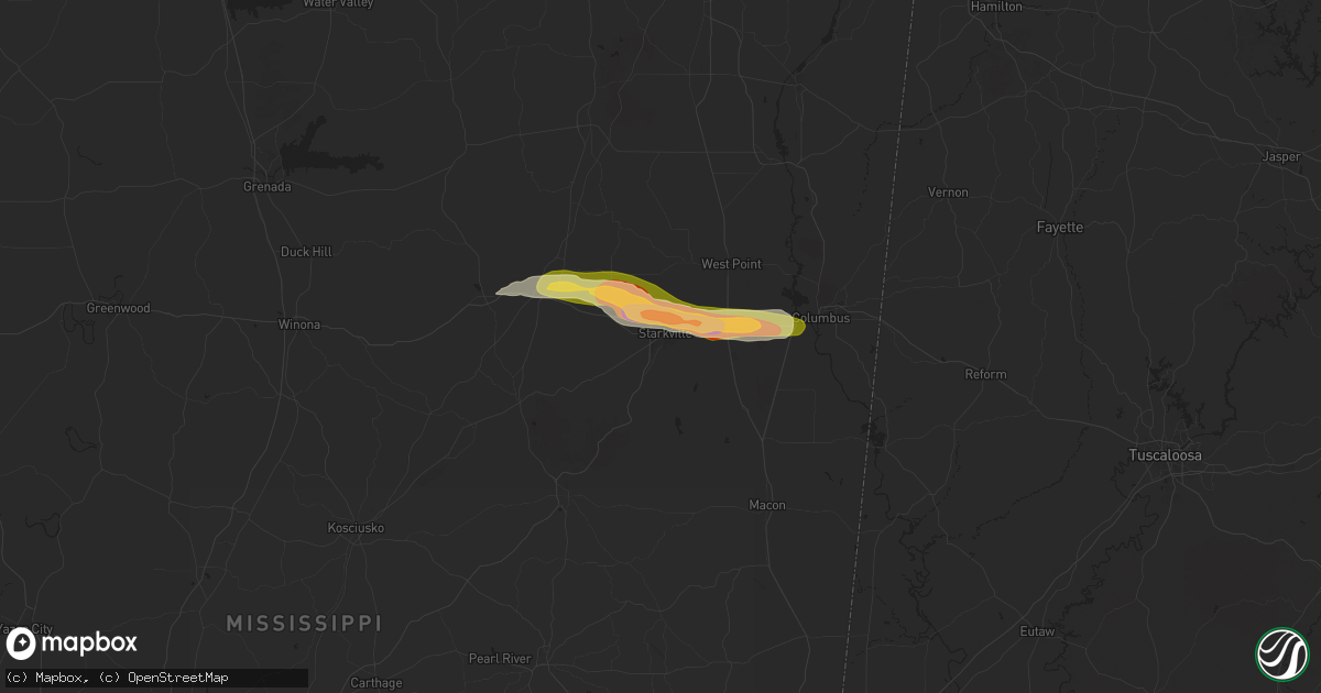 Hail map in Starkville, MS on May 8, 2025