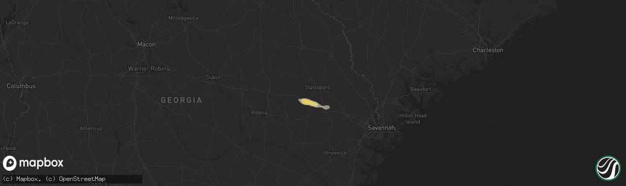 Hail map in Statesboro, GA on May 8, 2025