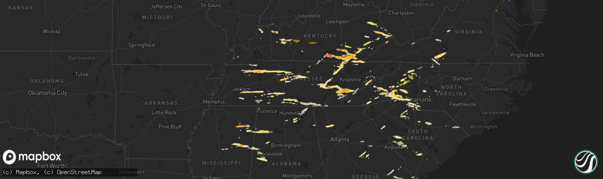 Hail map in Tennessee on May 8, 2025