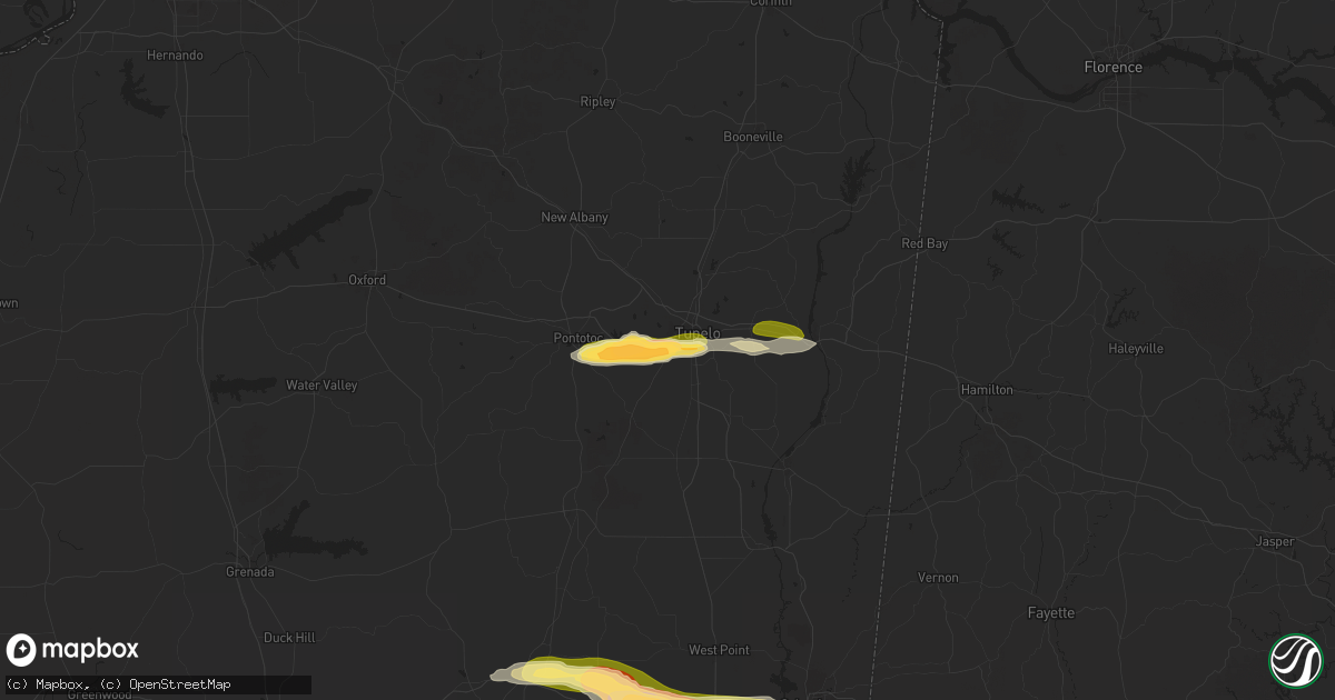 Hail map in Tupelo, MS on May 8, 2025