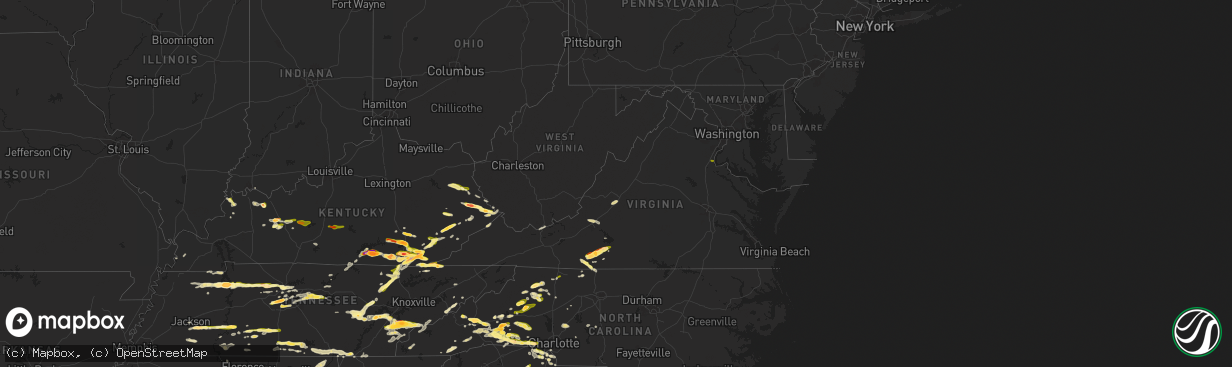 Hail map in Virginia on May 8, 2025