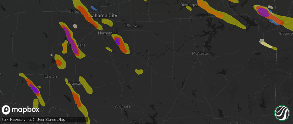 Hail map in Ada, OK on May 8, 2026