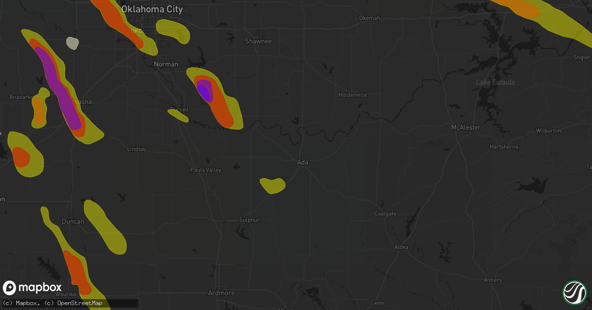 Hail map in Ada, OK on May 8, 2026