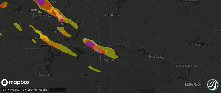 Hail map in Alma, AR on May 8, 2026
