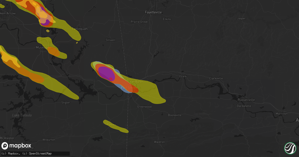 Hail map in Alma, AR on May 8, 2026