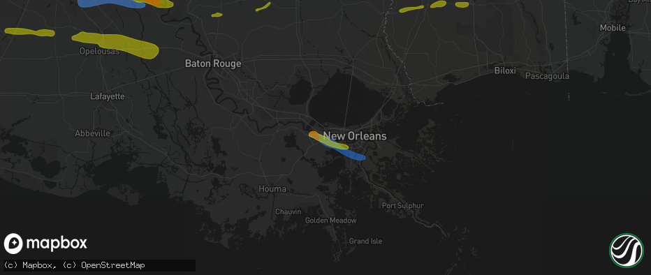 Hail map in Ama, LA on May 8, 2026